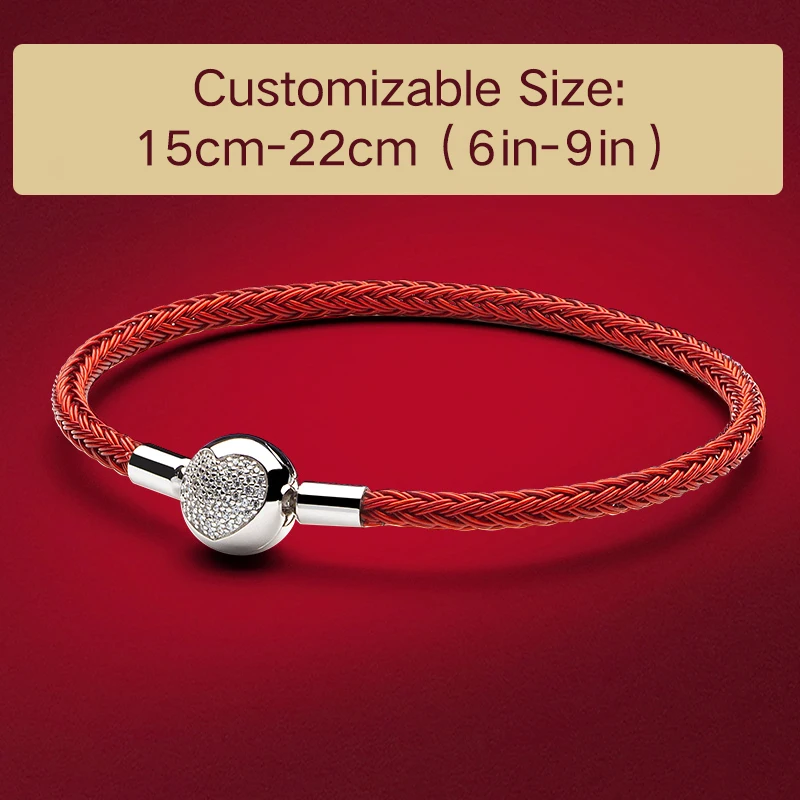 ATHENAIE Colorful Wire Charm Bracelet with 925 Sterling Silver CZ Love Heart Clasp for Women Fit Charms Beads DIY Gift Red bangle bracelet