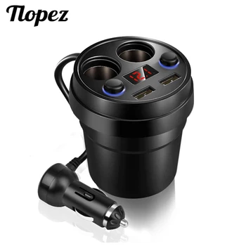 

5V 3.1A Dual USB Car Charger Cigarette Lighter Adapter Splitter Extender 2 Socket Outlet LED Display Cup Holder USB Charger D5