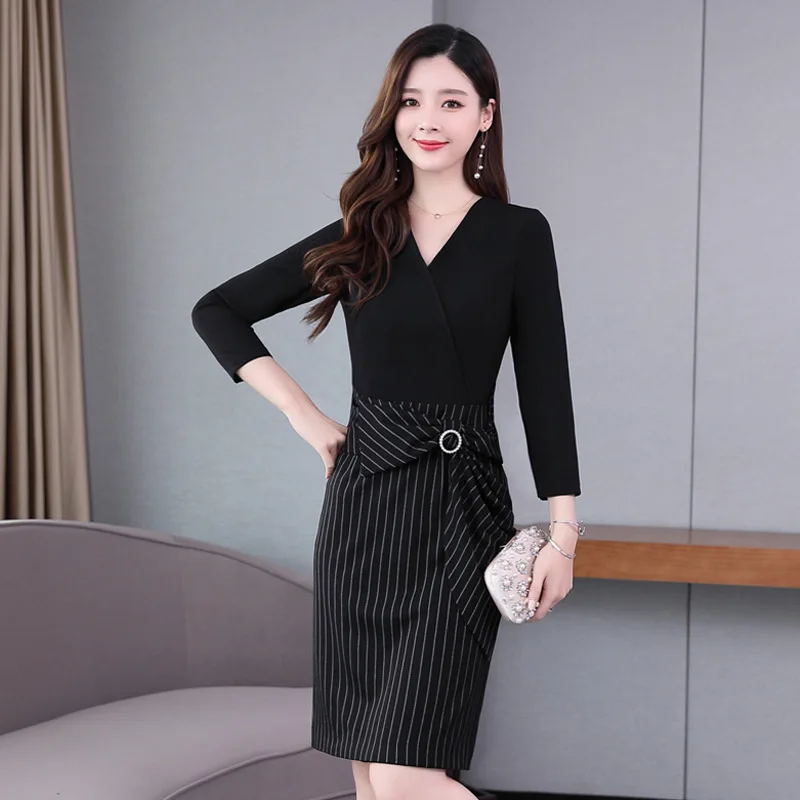 

Elegant Comfortable Trend Dress Mid-length 2019 Autumn V-neck Cool Elegant