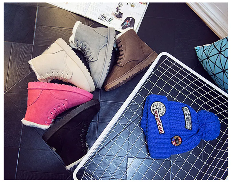 Pink Flock Warm Cotton Women Boots Cheap Winter Shoes Casual High top Fur Flats Outdoor Hot Women Snow Boots botines mujer 2021