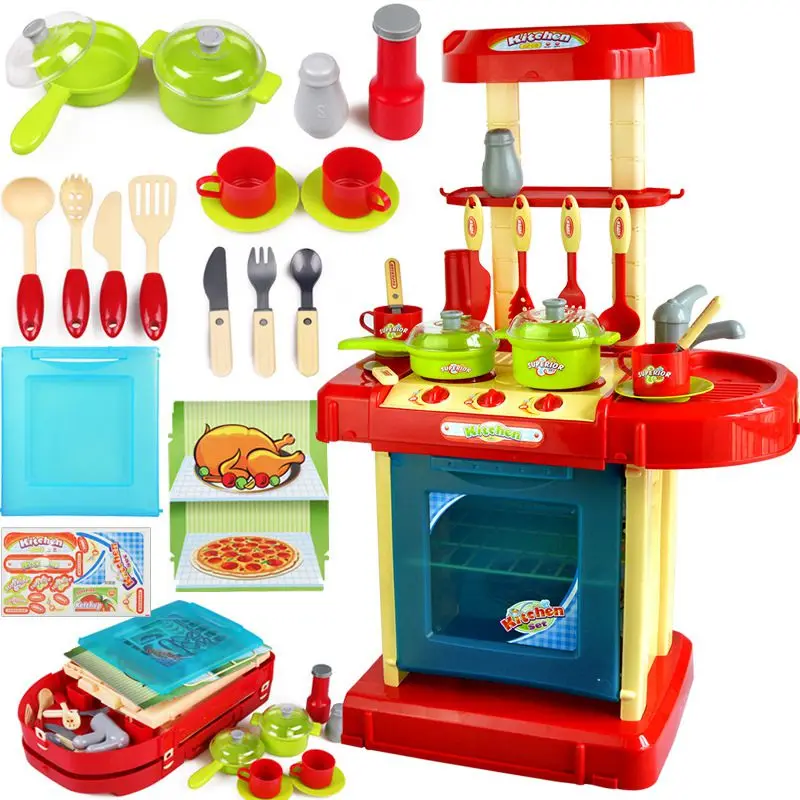 1 комплект портативная электронная детская кухонная плита для девочек игровой набор - Цвет: Red