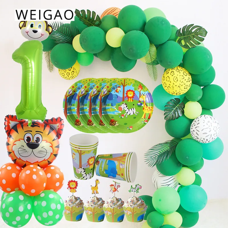 

WEIGAO Safari Party Jungle Animal Disposable Tableware Paper Cup Plate Tablecloth First Baby Children Birthday Party Decoration