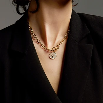 

Brass Round Shell OT Chain Choker Necklace Women Jewelry Punk Gothic Designer Trendy Top Prom Golden Japanese Korean INS Trendy