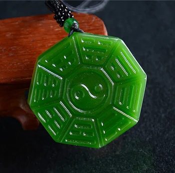 

Chinese Green jade Taiji Bagua Pendant Necklace Charm Jewellery Fashion Accessories Hand-Carved woman Luck Amulet