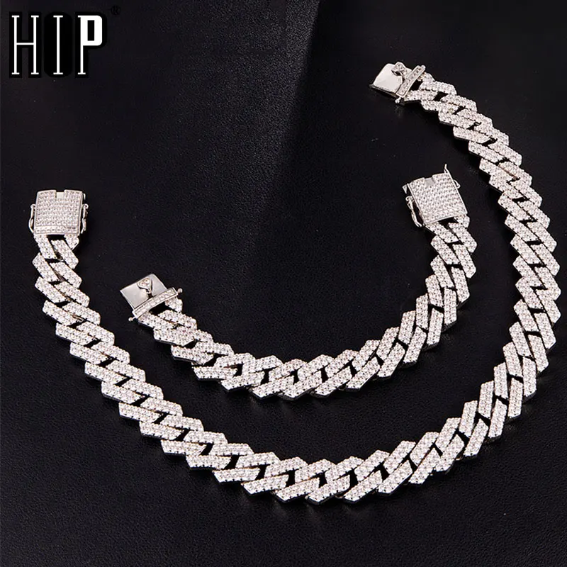 

Hip Hop 18MM Bling Heavy CZ Iced Out Miami Cuban Link Chain Full Crystal Men's Bracelet Necklace For Men Rapper Jewelry 18"-24"