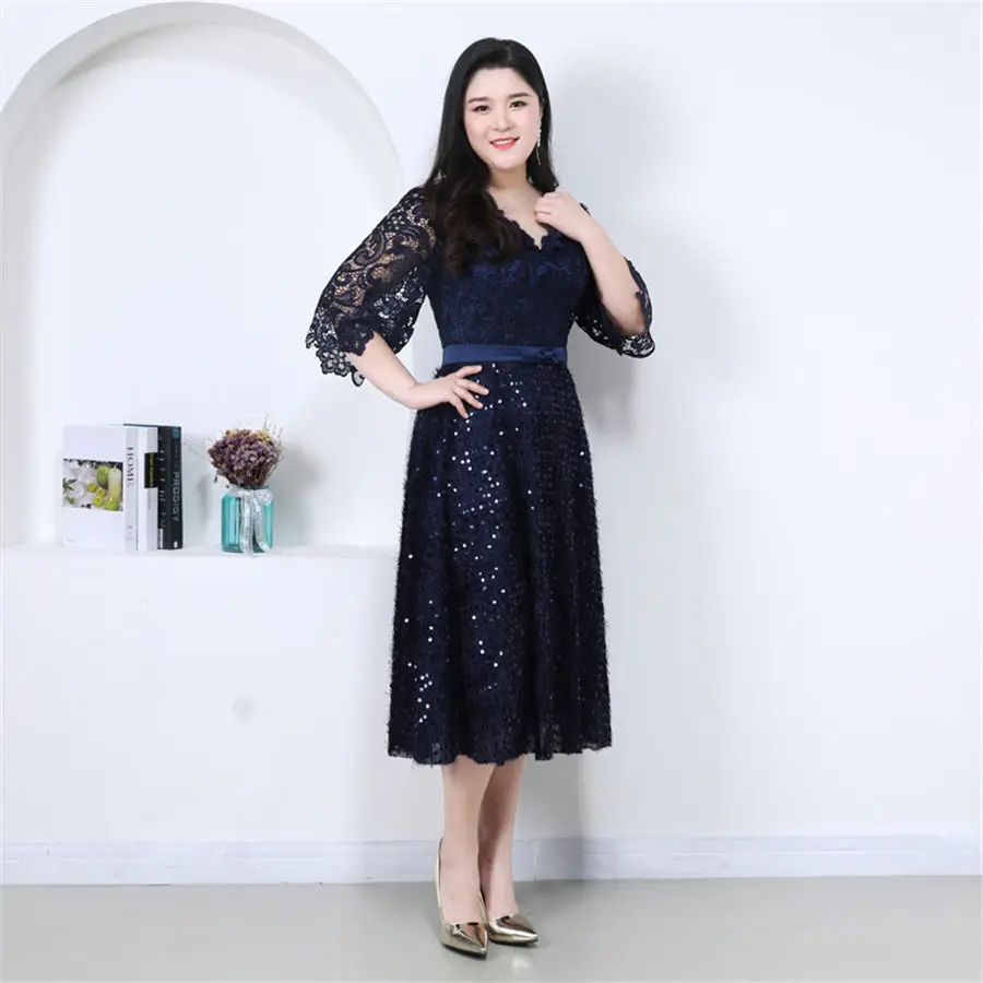 Prom Dresses Plus Size Navy Blue Lace Prom Gown Vestidos De Gala T383 New Stylish V-neck Lace Up Dresses Women Party Night