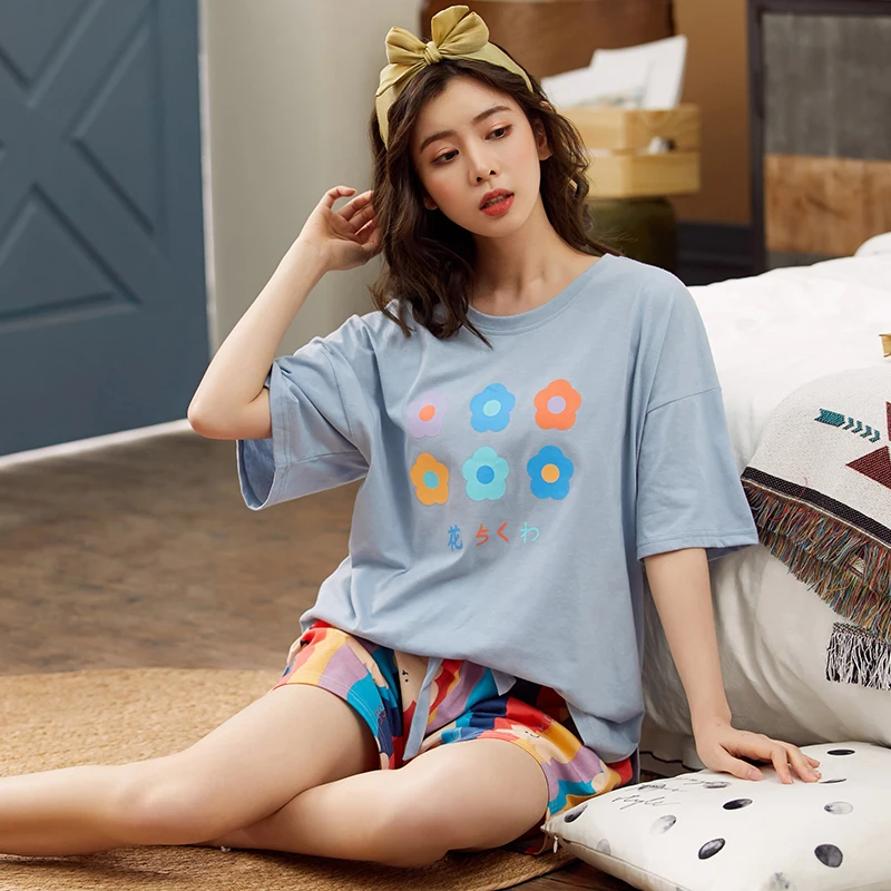 

Loungewear women New Pijamas Women Summer Lingerie Home Wear Suits Plus Size Pyjamas Women Pure Cotton Sporty Sleepwear