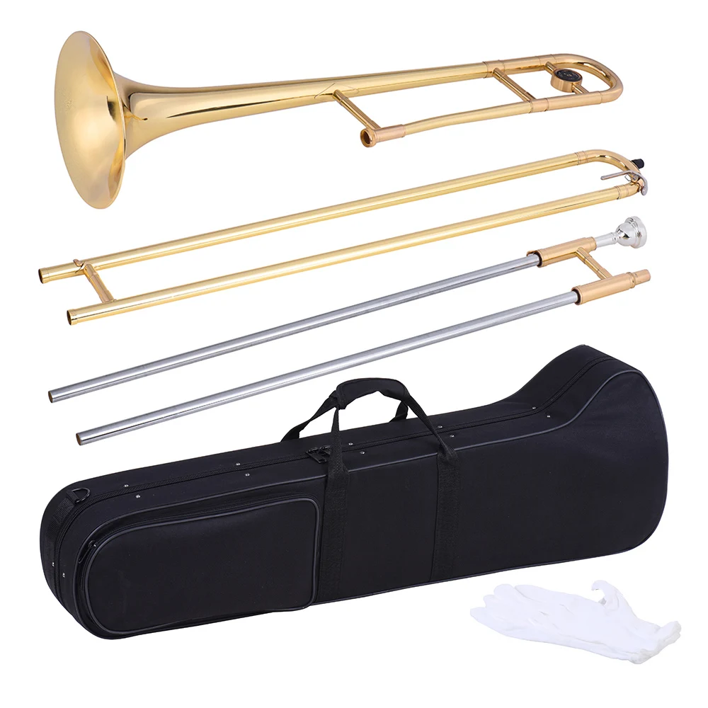 Ammoon Tenor Trombone латунный золотой Лак Bb тон B плоский духовой инструмент с мельхиоровым мундштуком Чистящая палочка чехол