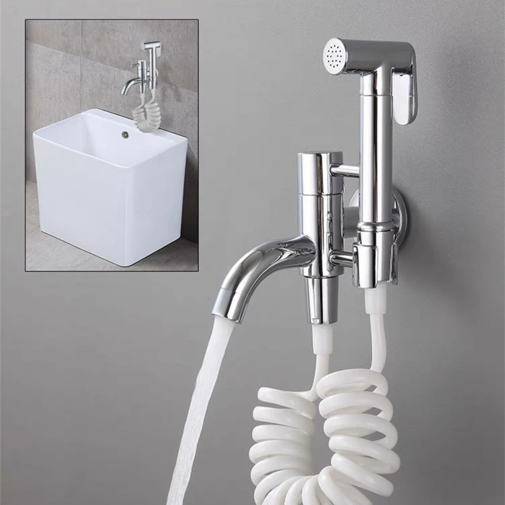 Description Picture 2 of itemToilet Bidet Faucet Set Black/Silver Brass Bathroom Attachment Single Cold Mop Pool Tap Spray Gun Head Washing Clean Toilet Seat