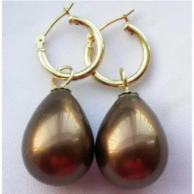 

New Arrival Favorite Pearl Earrings Beautiful 20mm Drip Coffee South Sea Shell Pearl Dangle Earring 14k/20 GP Fine Women Gift