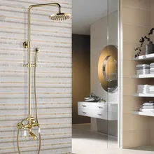 

Shower Faucets Gold Brass Bathroom Shower Mixer Tap Faucet Set Rain Shower Head Round Wall Mounted Bathtub Faucet agf364