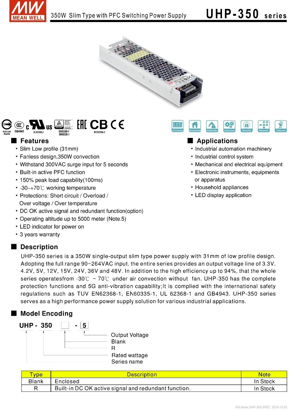 Original médio bem UHP-350-24 meanwell 24 v
