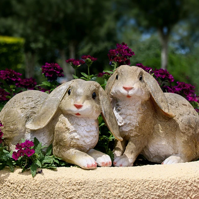 ② statue d un lapin en fonte , rongeur , lièvre , déco jardin