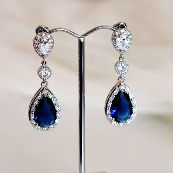 

Korean Blue Zircon Water Drop Earring Silver Color Rhinestone Crystal Earrings For Women Dangle Earrings Fashion Jewelry D5Q456