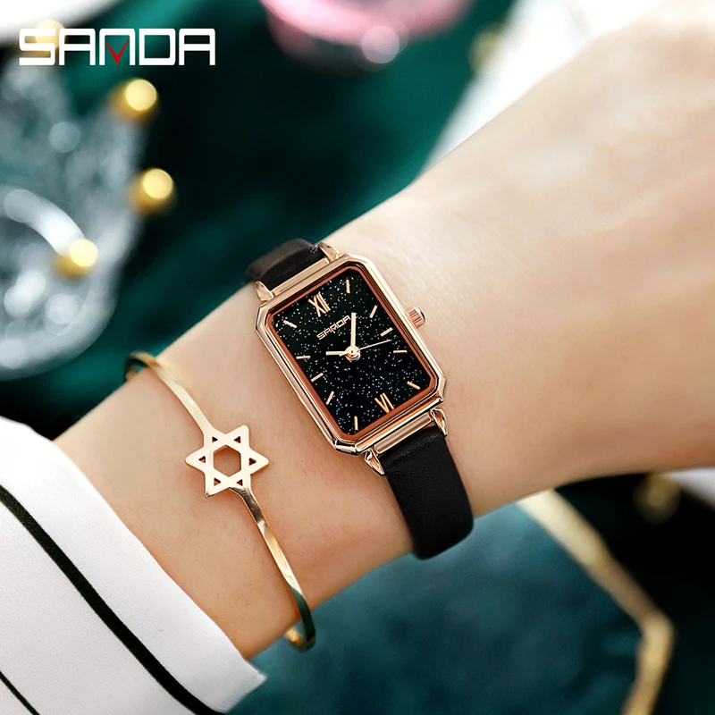 Rectangle Women Fashion Watches Elegant Ladies Quartz Wristwatches Luxury Brand Black Green Female Watch Leather Clock