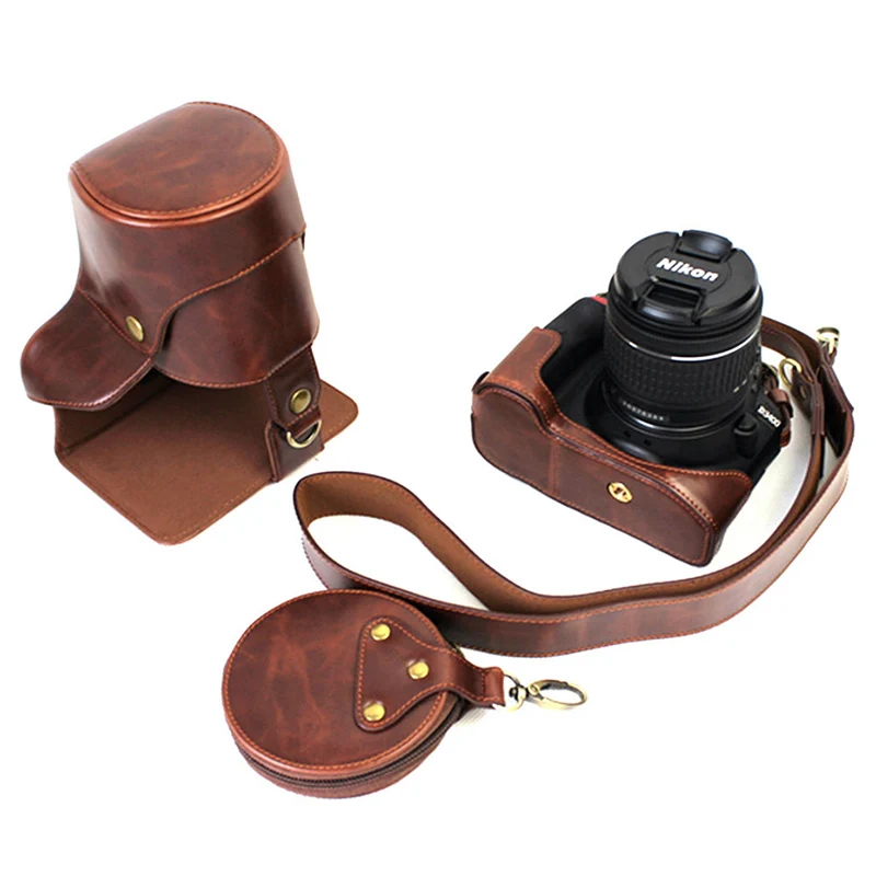 Из искусственной кожи чехол для камеры чехол для Nikon D3200 D3100 D3400 D3300 18-55 мм объектив DSLR оболочка с нижним отверстием батареи