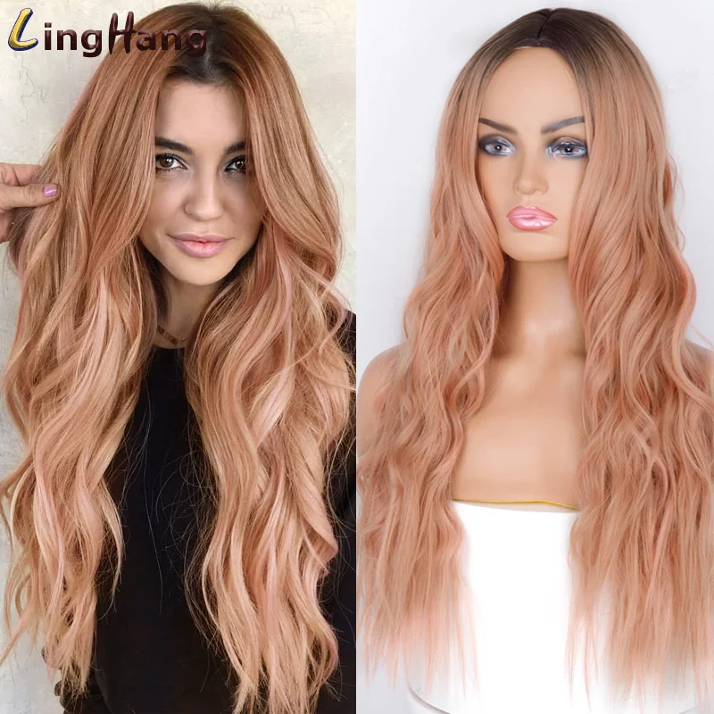 

LINGHANG Long Wavy Wigs for Women Synthetic Wigs Omber Blonde/Red Wigs Middle Part Heat Resistant Fiber 10 Colors Avaliable