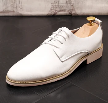 

2020 Men's causal Oxford Shoes Genuine Leather Black white Fashion Office Wedding Business Male Dress Shoes Footwear
