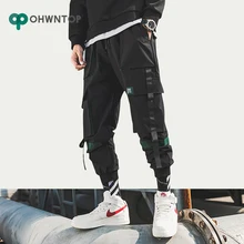 Модные Для мужчин в стиле «хип-хоп» с поясом брюки-карго в стиле пэчворк комбинезоны Японская уличная одежда Спортивные штаны Для мужчин дизайнерские штаны-шаровары