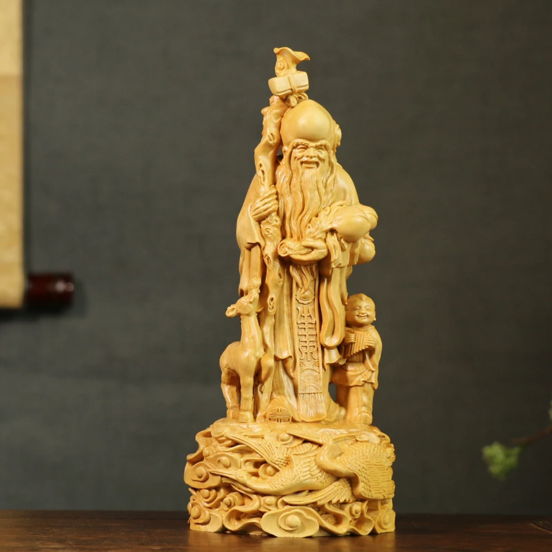 20 см Бог долголтия Boxwood скульптура старшая подарок на день рождения твердая