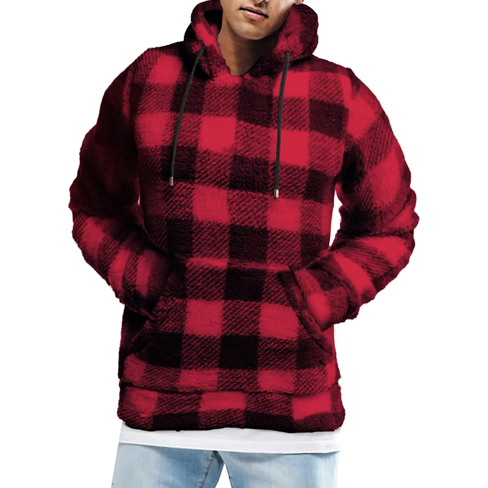 Harajuku Men's Plaid Hood Sweatshirt 2021 Men Autumn Long Sleeve Pullover Shirt Top Hooded Blouse Sportswear Толстовка Мужской 1