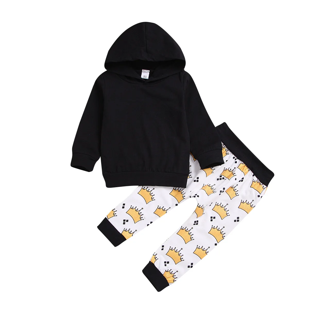 

New long sleeve back printed letter hooded sweater crown trousers boy suit