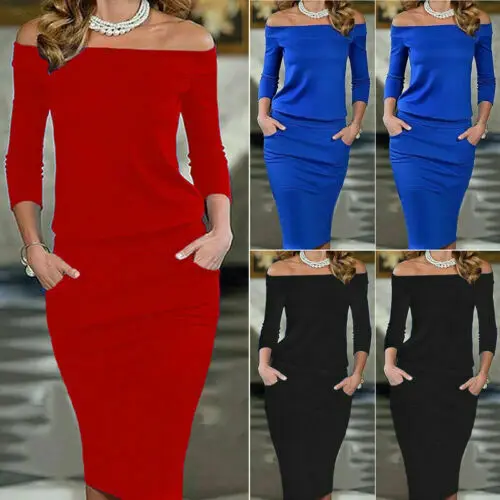 

Women Sexy Night Club Wear Black Blue Celebrity Party Dresses Club Bodycon Dress New Style Long Sleeve Slash Neck