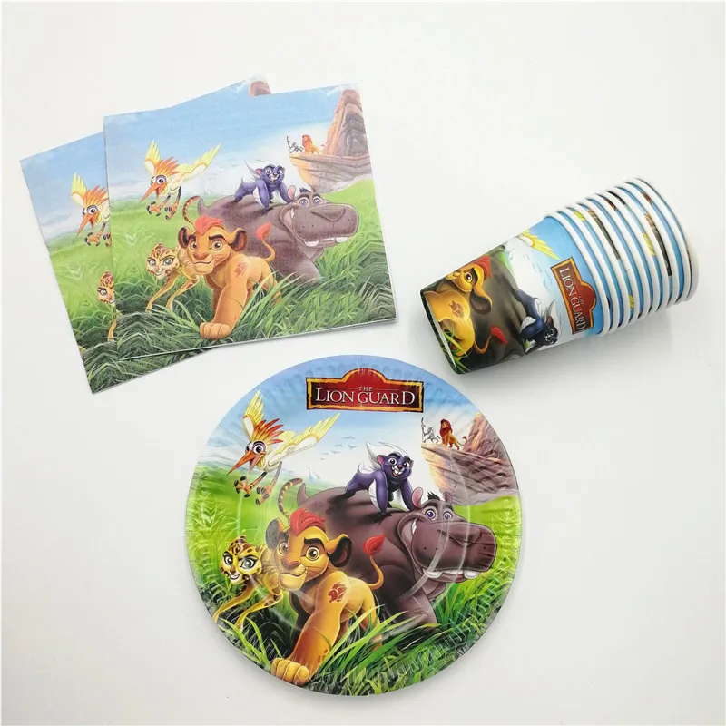 

40pcs Lion Guard Disposable Plates Cups Napkins Set For Kids Birthday Party Decor Cartoon Lion King Tableware Set Party Supplies