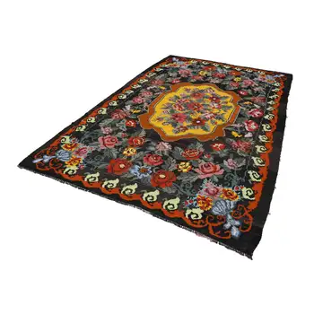 

218x336 Cm Black Handmade Vintage Moldovan Rugs Rug-7x11 Ft