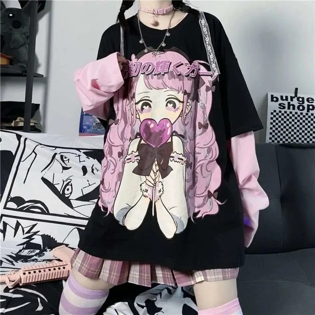 Mulher Topo Camisas De Manga Longa Anime Moletom Mulher Kawaii Roupas  Primavera Outono Hip Hop Japonês Harajuku Anime E Menina Roupas - Camisetas  - AliExpress