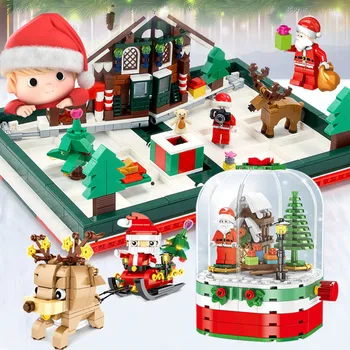 

Creator Expert Christmas Series Rotating Cottage Building City Idea Santa Claus Dust Cover Sets Bricks Toys For Children Gift