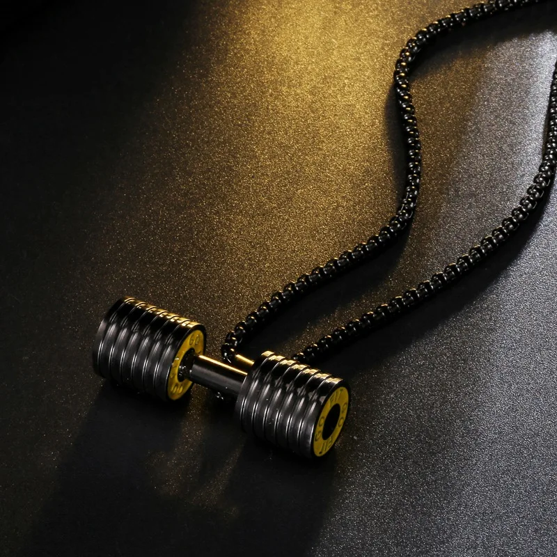 TOP!-Dumbbell Pendant Bodybuilding Fitness Necklace Crossfit Barbell Necklace Fitness Jewelry Stainless Steel