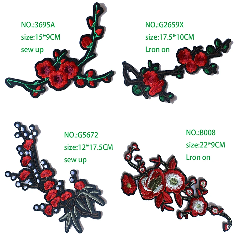 

Rose with Leaves in Love Embroidered Iron on Patches for Clothing DIY Stripes Clothes Patchwork Sticker Custom Flowers Badges