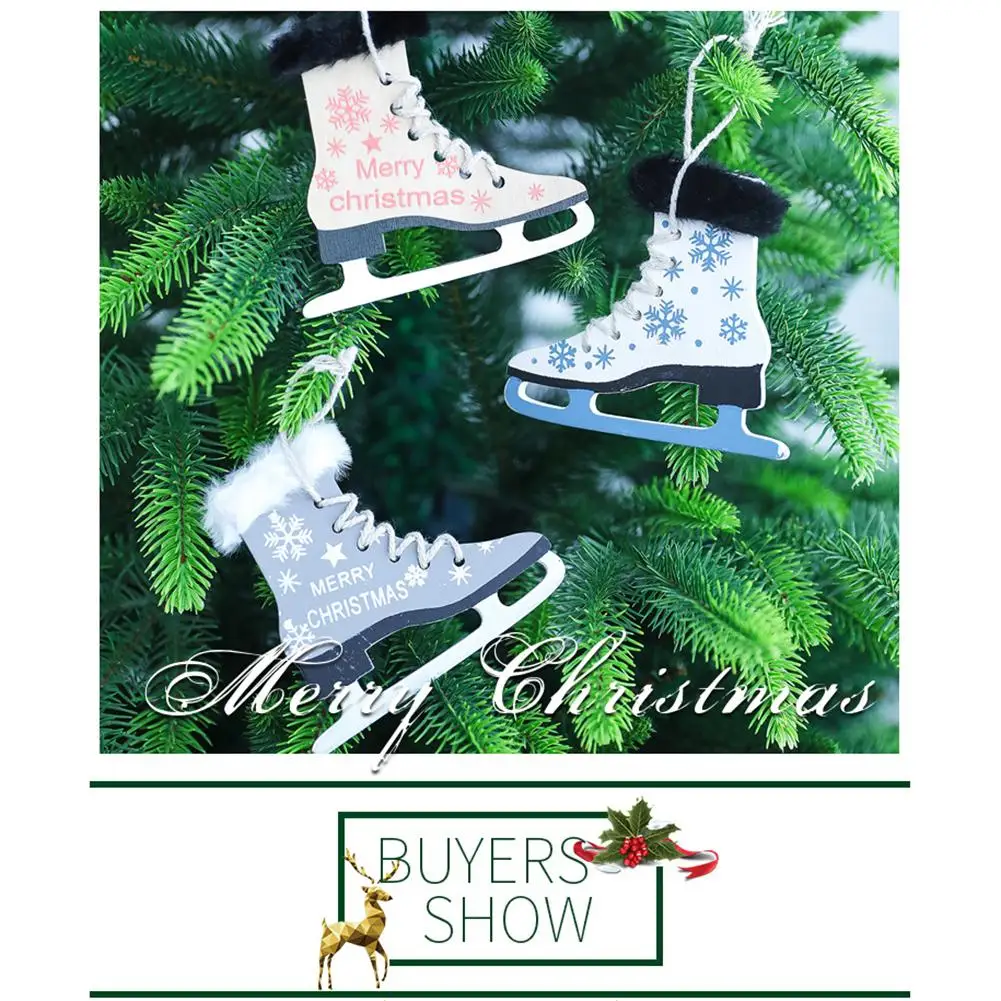 3 шт., деревянная подвесная Рождественская елка, рождественские коньки, обувь с подвеской, плюшевый полый подвесной декор для украшения новогодней елки