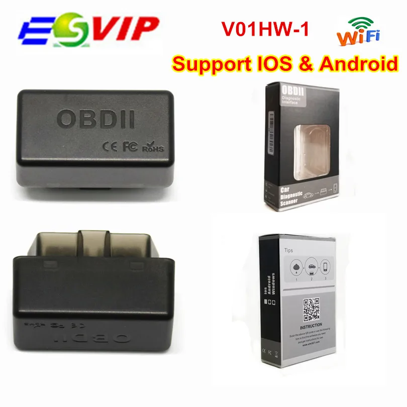 50 шт. DHL WIFI elm 327 v1.5 OBD2 Диагностический интерфейс V01HW-1 сканер авто инструменты