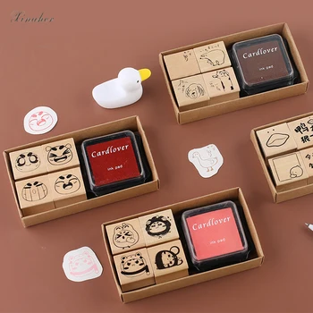 

Madifier 1set cute animal friends series with inkpad stamp DIY wooden rubber stamps for scrapbooking stationery standard stamp