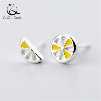 

New Personality Creative Fruit 925 Sterling Silver Fashion Jewelry Sweet Asymmetric Lemon Epoxy Stud Earrings E565