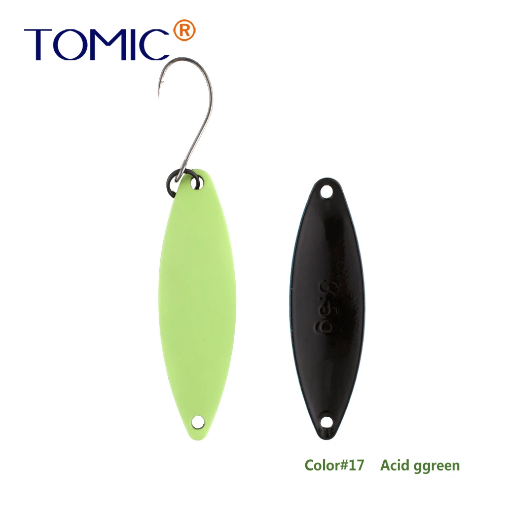 Acid ggreen Tomic 1 шт. 1,6 г 2,7 г 3,5 г микро узкие латунные металлические ложки УФ сверкающие цвета окунь форель области один крючок рыболовные приманки Pesca - Цвет: Acid ggreen