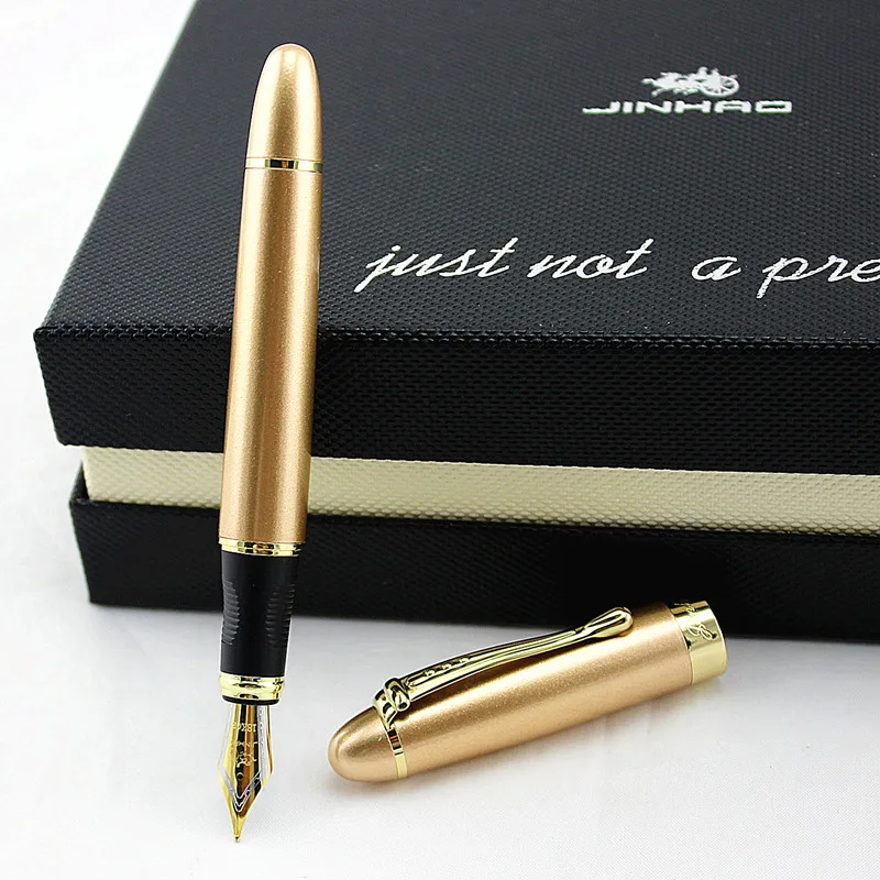 Ручка перьевая Jinhao X450 брендовая золотистая металлическая с канцтоварами