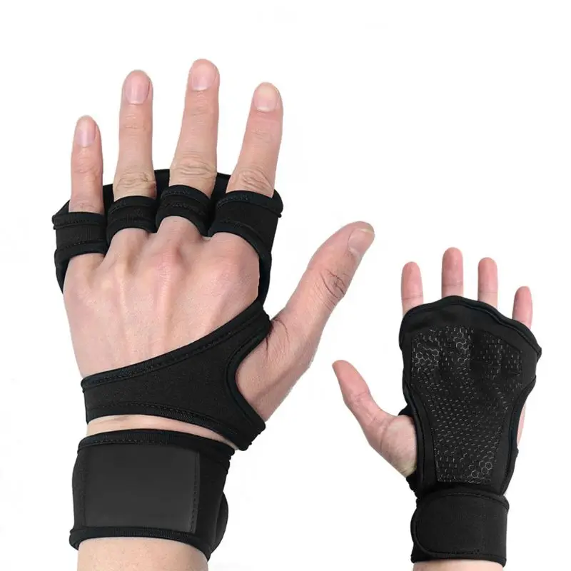 

Unisex Cross Training Gloves Silicone Padding Strong Grip Wrist Strap Support for Fitness Weightlifting Gym Pull Ups