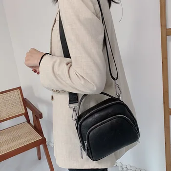 

Messenger Bag Women's Bag 2020 New Style Fashion Casual Handbag Cool Soft Leather Handkerchief Small round Bag