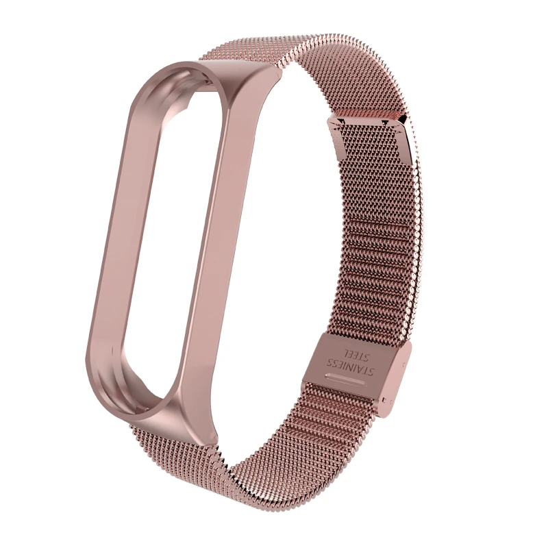 Rose pink Ремешок для Xiaomi Mi 3 4 металлический браслет на запястье Безвинтовой браслет из нержавеющей стали для Xiaomi Mi 4 3 Широкие ремешки Pulseira - Цвет: Rose pink