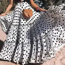 Летние юбки ZANZEA, Женская богемная юбка в горошек, корейская мода, макси длинные юбки, женские плиссированные длинные юбки