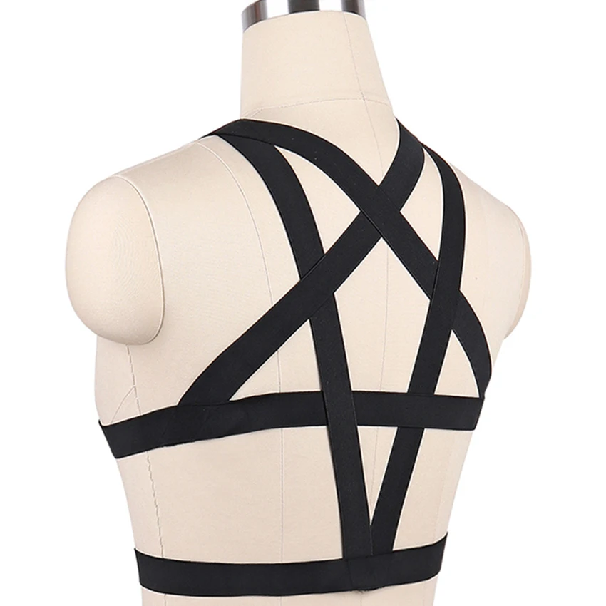 Pentagram Body Harness Cage Bra Goth Sexy Lingerie Both Wear Body Cage Punk Bondage Harness Bra Woman Rave Star Crop Top Belt