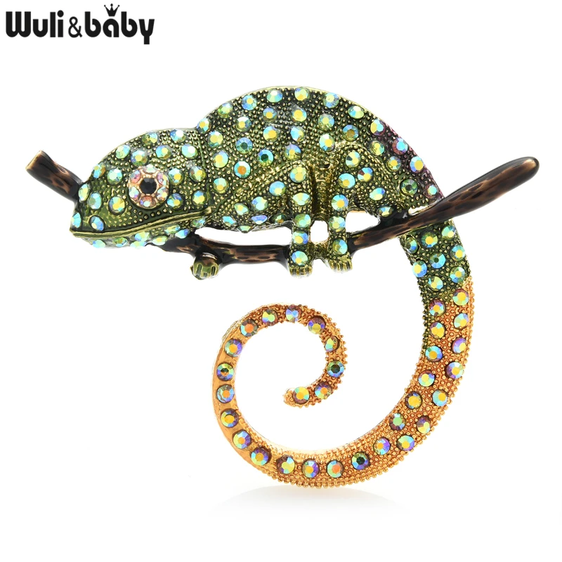 Crystal embroidery lizard brooch pin Beaded chameleon brooch pin