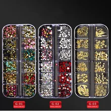 1 коробка, многоразмерные Стразы для ногтей, 3D кристалл, AB стеклянные камни для ногтей, смешанные цвета, сделай сам, украшения для ногтей, золотые, серебряные стразы