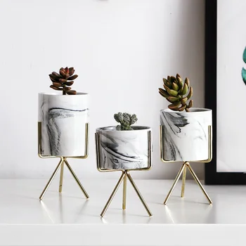 

Nordic Minimalism Style Marble Pattern Golden Ceramics Iron Art Vase Tabletop Flower Pot Home Wedding Living Room Decoration