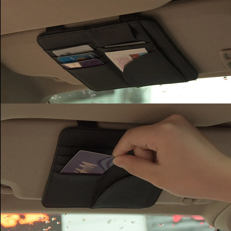 

Auto Car Sun Visor Organizer Pouch Bag Card Storage Glasses Pen Holder Black Lychee Pattern Bill Holder Bill Block Parking