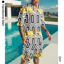 2021 summer men's short-sleeved 3D Colorful eyes T-shirt sets sportswear tops digital printing men's clothing + shorts