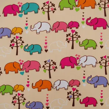 

1 yard Polyester/PVC coated Waterproof Fabric for bag, handmaking, Elephant, heart and tree (beige background) (width=140cm)